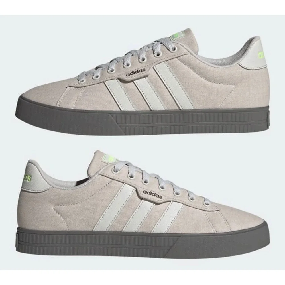 Adidas Daily 3.0 Mens Sneakers‎ Beige Grey Lime Green Canvas Skate Shoes 10